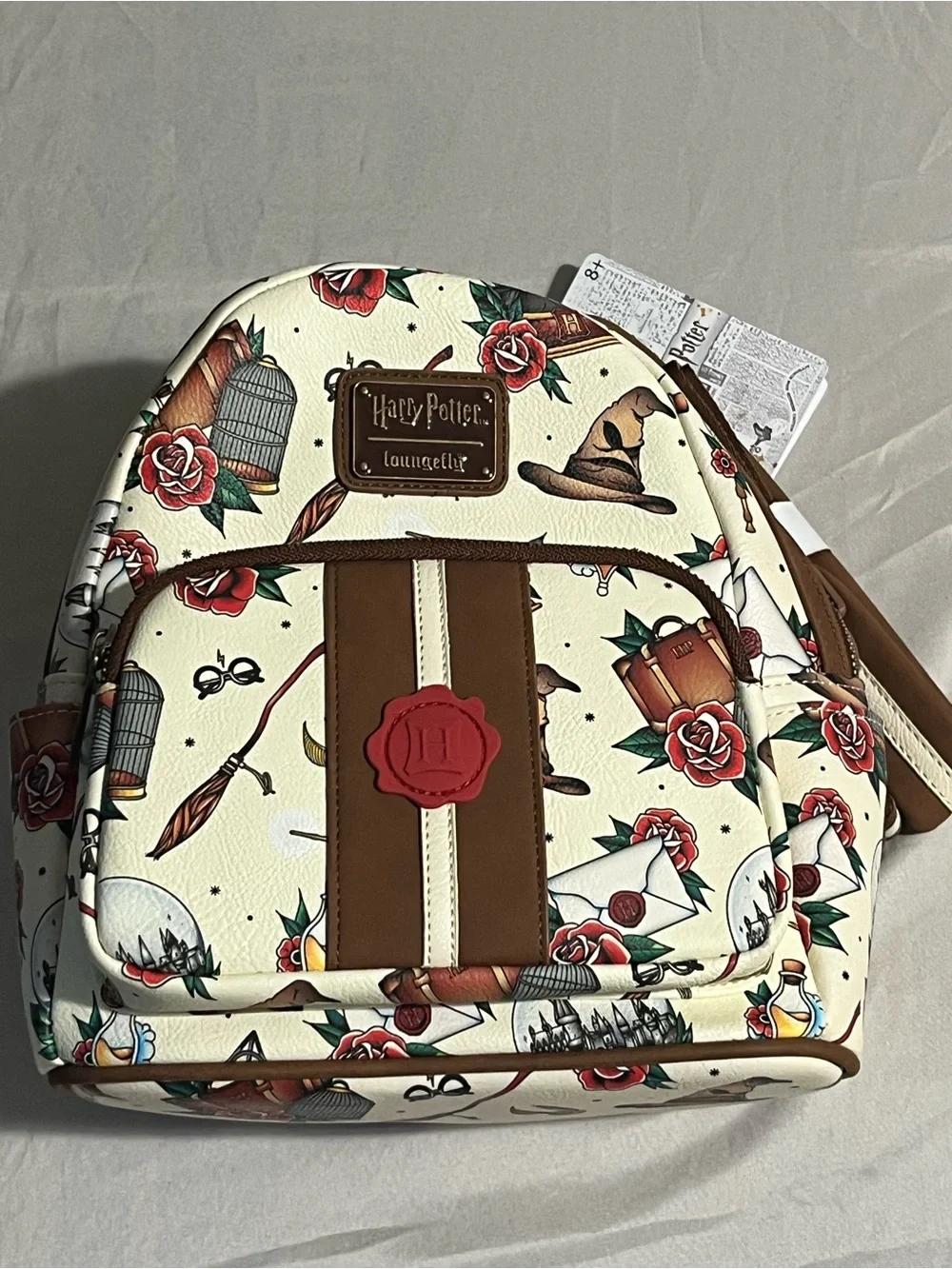 Loungefly Harry Potter Cream Floral & Brown Mini Backpack New with Tags
